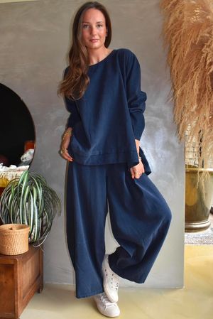 Arbi Needlecord Fold Hem Top Navy